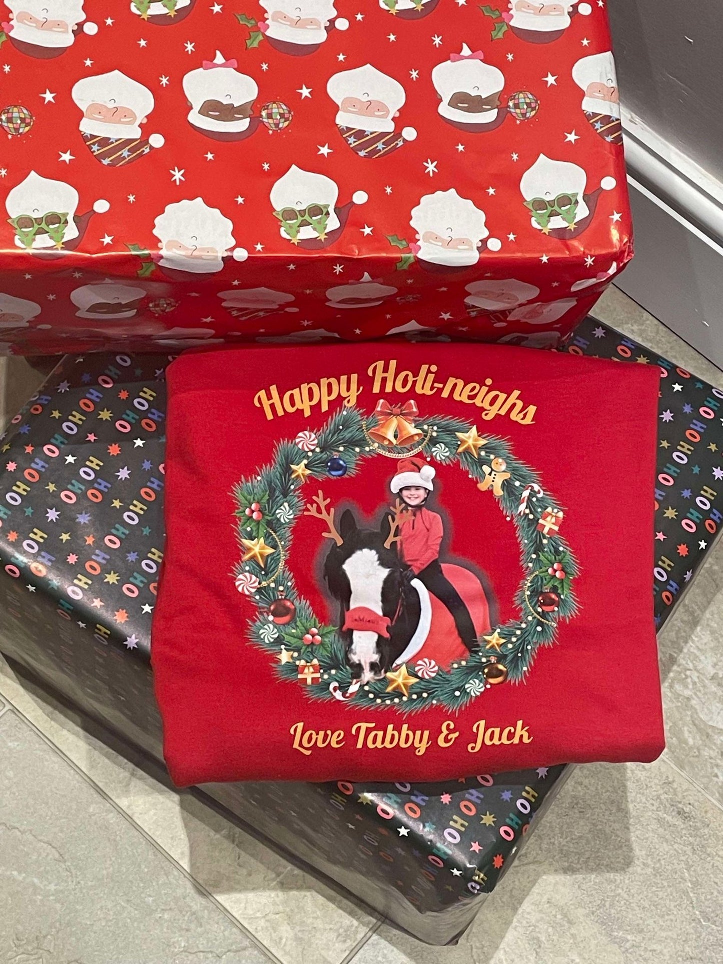 Personalised Printed Wreath Christmas Jumper (Childs)
