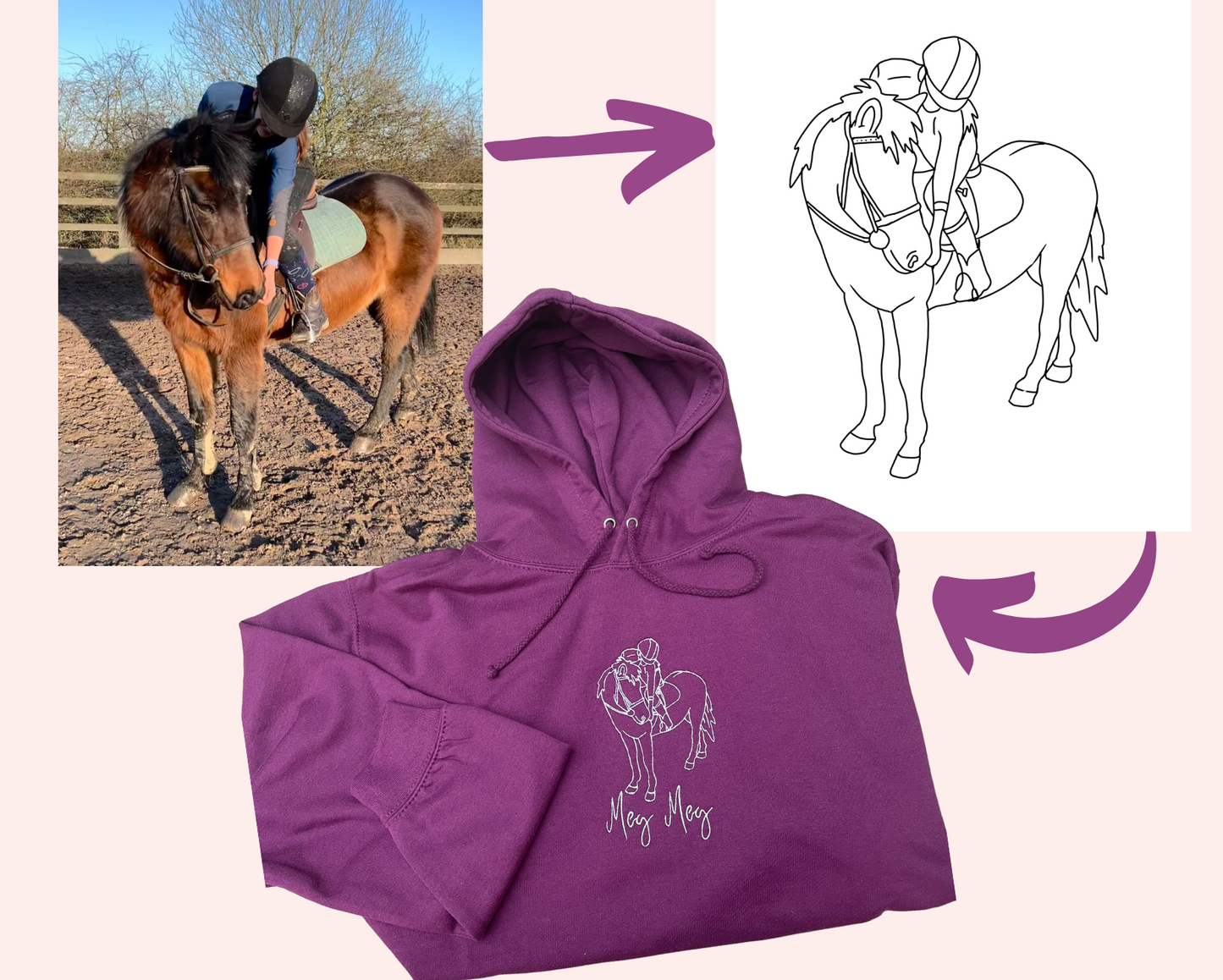 Children's Personalised Embroidered Horse Line Art Hoodie