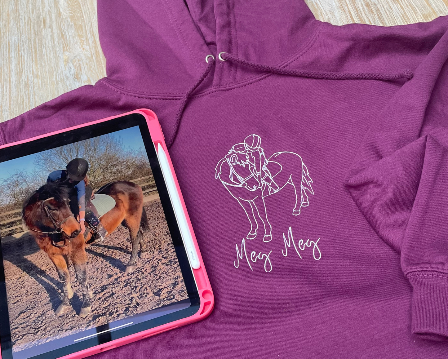 Children's Personalised Embroidered Horse Line Art Hoodie