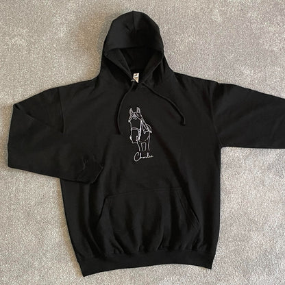 Personalised Embroidered Horse Line Art Hoodie