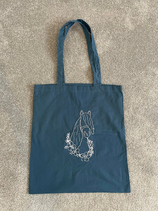 Embroidered Line Art Tote Bag