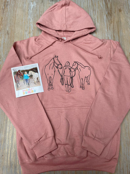 Personalised Embroidered Horse Line Art Hoodie