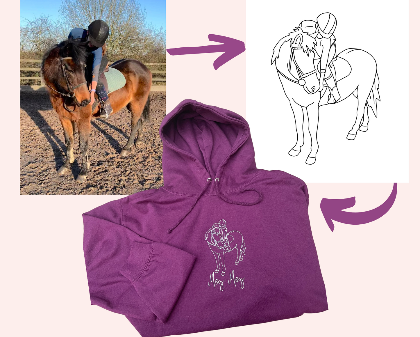 Personalised Embroidered Horse Line Art Hoodie