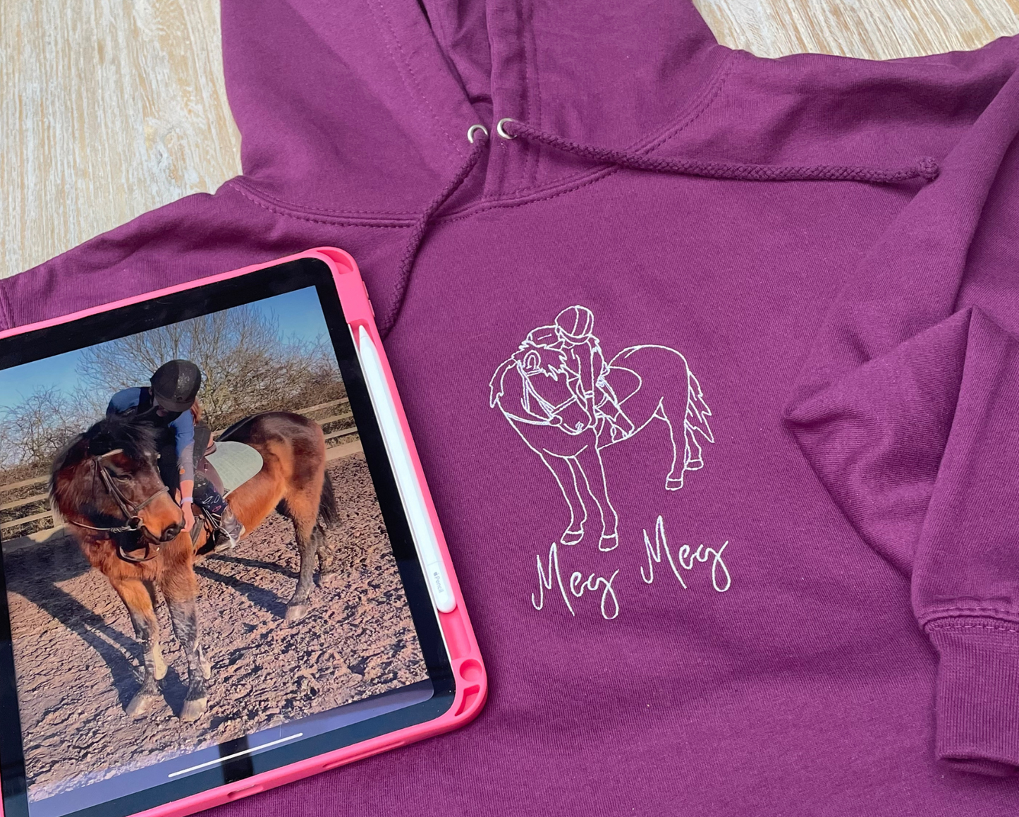 Personalised Embroidered Horse Line Art Hoodie